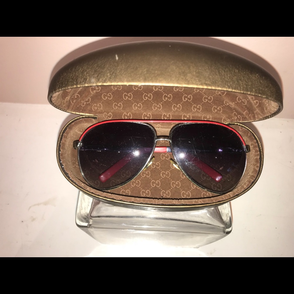 Gucci Red Frame Aviator Sunglasses